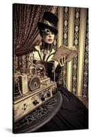 Portrait Of A Beautiful Steampunk Woman Over Vintage Background-prometeus-Stretched Canvas