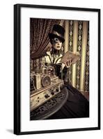 Portrait Of A Beautiful Steampunk Woman Over Vintage Background-prometeus-Framed Art Print