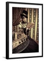 Portrait Of A Beautiful Steampunk Woman Over Vintage Background-prometeus-Framed Art Print