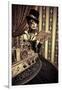 Portrait Of A Beautiful Steampunk Woman Over Vintage Background-prometeus-Framed Art Print