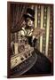 Portrait Of A Beautiful Steampunk Woman Over Vintage Background-prometeus-Framed Art Print