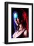 Portrait of a Beautiful Young Woman with Fantasy Makeup. Black Background.-prometeus-Framed Photographic Print