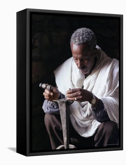 Portrait of a Blacksmith at Work, Town of Axoum (Axum) (Aksum), Tigre Region, Ethiopia, Africa-Bruno Barbier-Framed Stretched Canvas