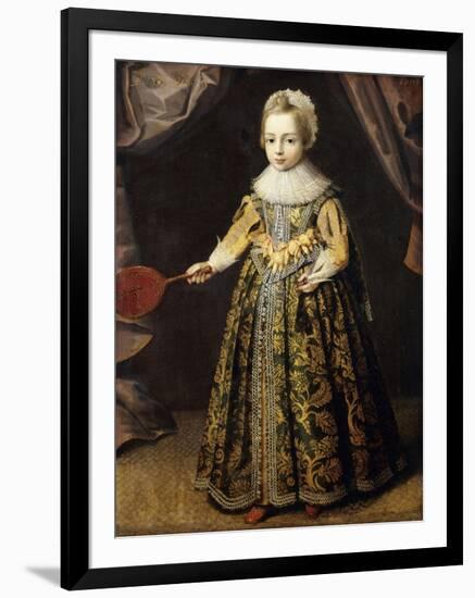 Portrait of a Boy, aged 3, in a Green Dress, Holding a Battledore and Shuttlecock-English School-Framed Giclee Print