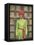 Portrait of a Boy in a Turban Standing in Front of a Wooden Door, Rajasthan State, India-Gavin Hellier-Framed Stretched Canvas