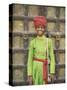 Portrait of a Boy in a Turban Standing in Front of a Wooden Door, Rajasthan State, India-Gavin Hellier-Stretched Canvas