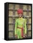 Portrait of a Boy in a Turban Standing in Front of a Wooden Door, Rajasthan State, India-Gavin Hellier-Framed Stretched Canvas