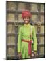 Portrait of a Boy in a Turban Standing in Front of a Wooden Door, Rajasthan State, India-Gavin Hellier-Mounted Photographic Print