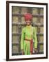 Portrait of a Boy in a Turban Standing in Front of a Wooden Door, Rajasthan State, India-Gavin Hellier-Framed Photographic Print