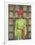 Portrait of a Boy in a Turban Standing in Front of a Wooden Door, Rajasthan State, India-Gavin Hellier-Framed Photographic Print