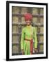 Portrait of a Boy in a Turban Standing in Front of a Wooden Door, Rajasthan State, India-Gavin Hellier-Framed Photographic Print