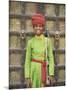 Portrait of a Boy in a Turban Standing in Front of a Wooden Door, Rajasthan State, India-Gavin Hellier-Mounted Photographic Print