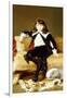 Portrait of a Boy, Seated Full Length, on a Sofa Draped with a Lion Skin-Geza Vastagh-Framed Giclee Print