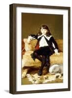 Portrait of a Boy, Seated Full Length, on a Sofa Draped with a Lion Skin-Geza Vastagh-Framed Giclee Print