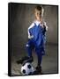 Portrait of a Boy Standing with His Foot on a Soccer Ball-null-Framed Stretched Canvas