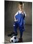 Portrait of a Boy Standing with His Foot on a Soccer Ball-null-Mounted Photographic Print