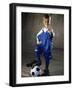 Portrait of a Boy Standing with His Foot on a Soccer Ball-null-Framed Photographic Print