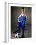 Portrait of a Boy Standing with His Foot on a Soccer Ball-null-Framed Photographic Print