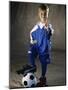 Portrait of a Boy Standing with His Foot on a Soccer Ball-null-Mounted Photographic Print