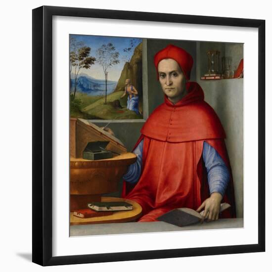 Portrait of a Cardinal in His Study, C.1510-20 (Oil and Tempera on Poplar Panel)-Lorenzo Costa-Framed Giclee Print