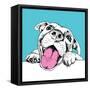 Portrait of a Cheerful Dog on a Blue Background. Vector Illustration.-Afishka-Framed Stretched Canvas