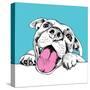 Portrait of a Cheerful Dog on a Blue Background. Vector Illustration.-Afishka-Stretched Canvas