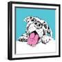 Portrait of a Cheerful Dog on a Blue Background. Vector Illustration.-Afishka-Framed Art Print