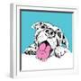 Portrait of a Cheerful Dog on a Blue Background. Vector Illustration.-Afishka-Framed Art Print