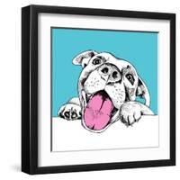 Portrait of a Cheerful Dog on a Blue Background. Vector Illustration.-Afishka-Framed Art Print