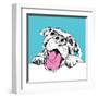 Portrait of a Cheerful Dog on a Blue Background. Vector Illustration.-Afishka-Framed Art Print