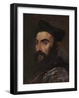 Portrait of a Cleric, Bust-Length, in a Blue Coat and Black Hat - a Fragment (Oil on Canvas)-Titian (c 1488-1576)-Framed Giclee Print