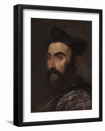 Portrait of a Cleric, Bust-Length, in a Blue Coat and Black Hat - a Fragment (Oil on Canvas)-Titian (c 1488-1576)-Framed Giclee Print