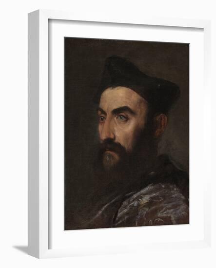 Portrait of a Cleric, Bust-Length, in a Blue Coat and Black Hat - a Fragment (Oil on Canvas)-Titian (c 1488-1576)-Framed Giclee Print