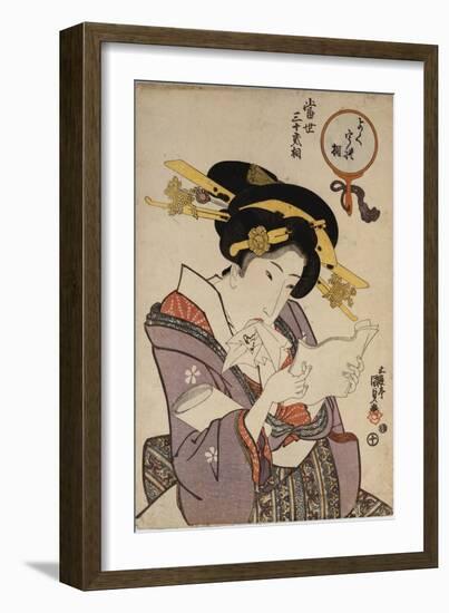 Portrait of a Courtesan Reading a Love Letter-Utagawa Kunisada-Framed Giclee Print