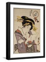Portrait of a Courtesan Reading a Love Letter-Utagawa Kunisada-Framed Giclee Print