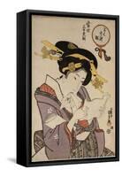 Portrait of a Courtesan Reading a Love Letter-Utagawa Kunisada-Framed Stretched Canvas