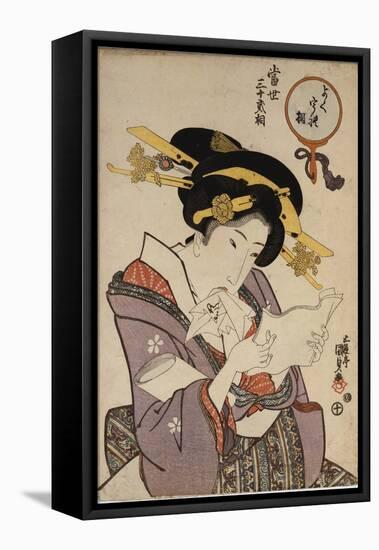 Portrait of a Courtesan Reading a Love Letter-Utagawa Kunisada-Framed Stretched Canvas