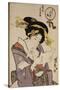 Portrait of a Courtesan Reading a Love Letter-Ioki Bunsai-Stretched Canvas