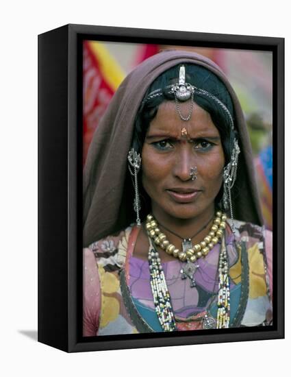 Portrait of a Desert Nomad Gypsy Woman, Rajasthan State, India-Alain Evrard-Framed Stretched Canvas