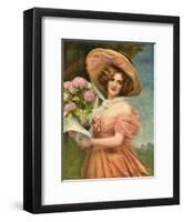 Portrait of a Fair Young Maiden Wearing a Pink Dress-null-Framed Art Print