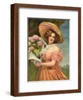 Portrait of a Fair Young Maiden Wearing a Pink Dress-null-Framed Art Print