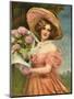 Portrait of a Fair Young Maiden Wearing a Pink Dress-null-Mounted Art Print