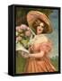 Portrait of a Fair Young Maiden Wearing a Pink Dress-null-Framed Stretched Canvas