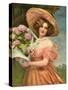 Portrait of a Fair Young Maiden Wearing a Pink Dress-null-Stretched Canvas