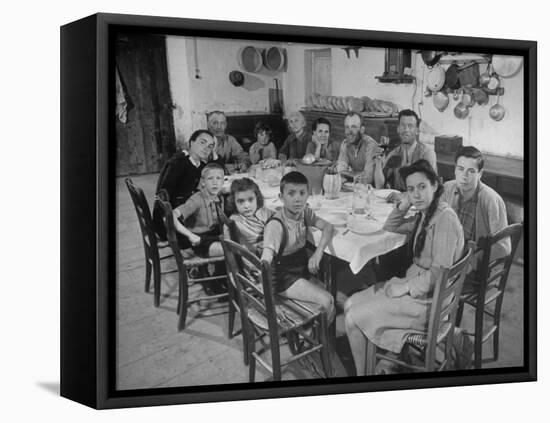 Portrait of a Family of Tuscan Tennat Farmers Sitting around Dinner Table-Alfred Eisenstaedt-Framed Stretched Canvas