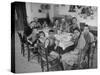 Portrait of a Family of Tuscan Tennat Farmers Sitting around Dinner Table-Alfred Eisenstaedt-Stretched Canvas