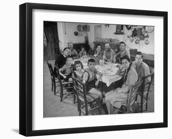 Portrait of a Family of Tuscan Tennat Farmers Sitting around Dinner Table-Alfred Eisenstaedt-Framed Photographic Print