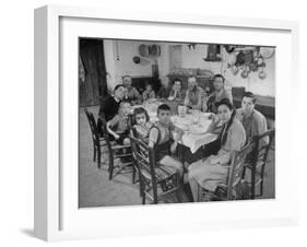 Portrait of a Family of Tuscan Tennat Farmers Sitting around Dinner Table-Alfred Eisenstaedt-Framed Photographic Print