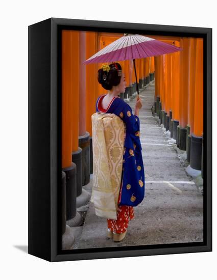 Portrait of a Geisha Holding an Ornate Umbrella at Fushimi-Inari Taisha Shrine, Honshu, Japan-Gavin Hellier-Framed Stretched Canvas