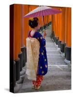 Portrait of a Geisha Holding an Ornate Umbrella at Fushimi-Inari Taisha Shrine, Honshu, Japan-Gavin Hellier-Stretched Canvas